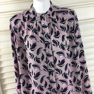 Ann Taylor Career Work Print Button Down Blouse XS
